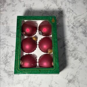 Elegant Red Holiday Glass Ornaments set of 6